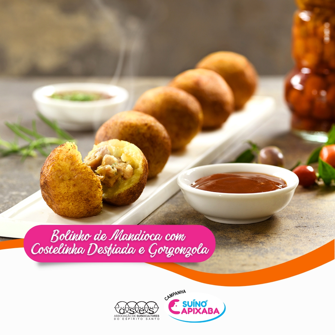Bolinho de Mandioca com Costelinha desfiada e Gorgonzola